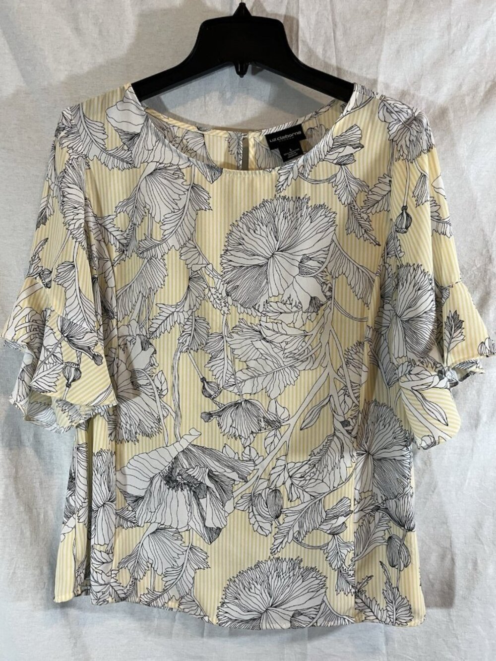 Liz Claiborne Women’s Large Yellow Floral Print Shirt Sleeve Blouse
